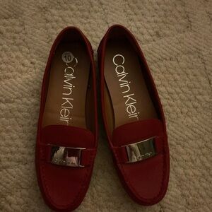 Calvin Klein Red Women's Loafers with Silver Accent
